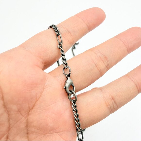 Vintage Fleur-de-Lis Y Necklace Gunmetal Chain Pendant Necklace - Picture 6 of 8